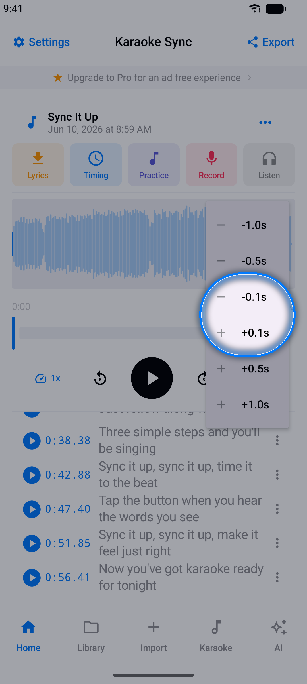 Timestamp adjustment controls with plus and minus buttons