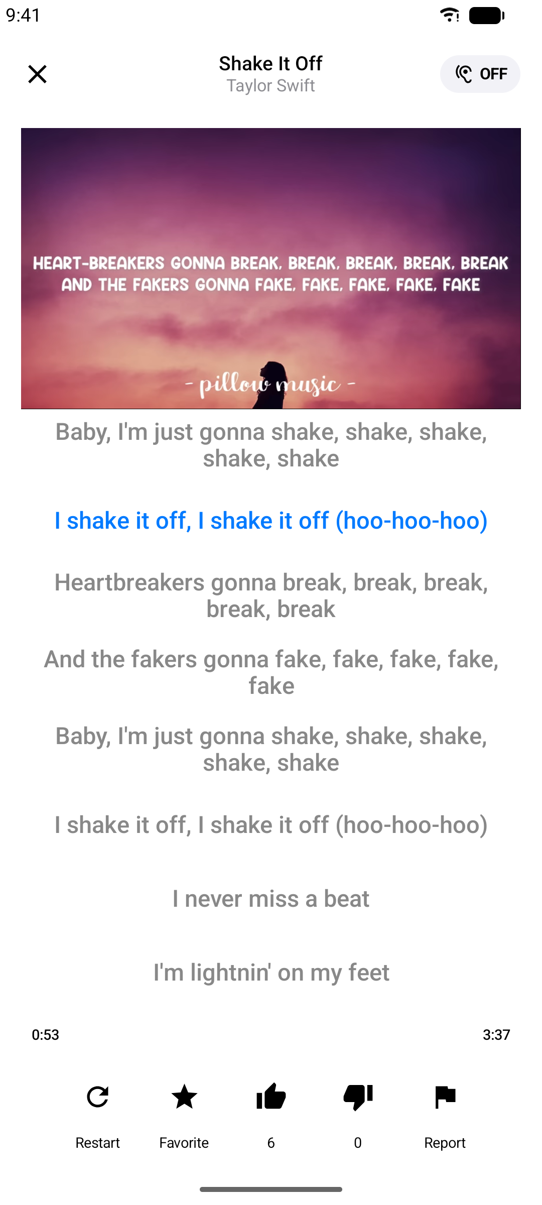 Karaoke player with the video and synced lyrics