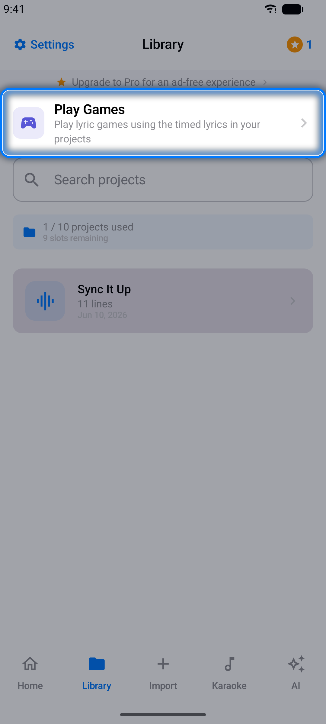 Library tab with the Play Games button highlighted
