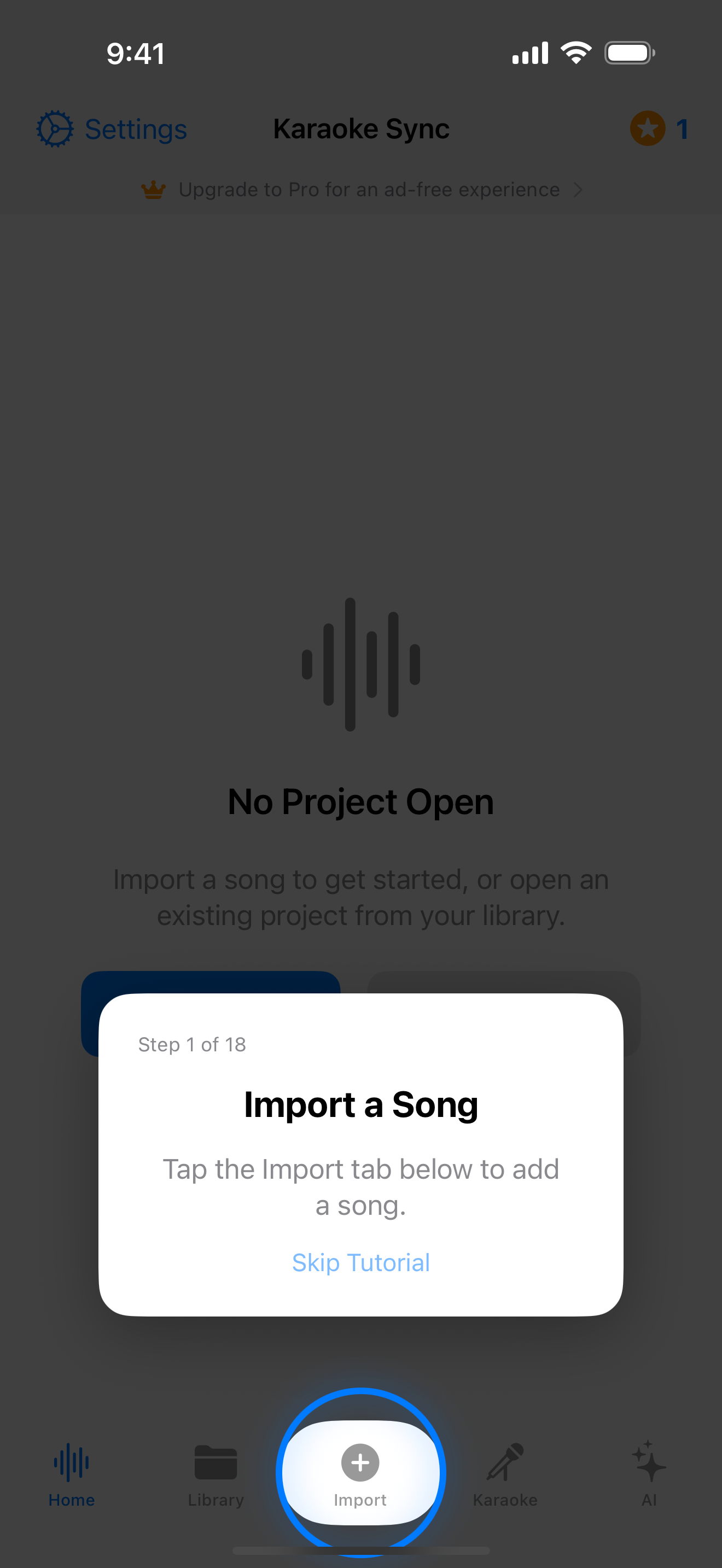 Interactive tutorial highlighting a button with a glowing spotlight