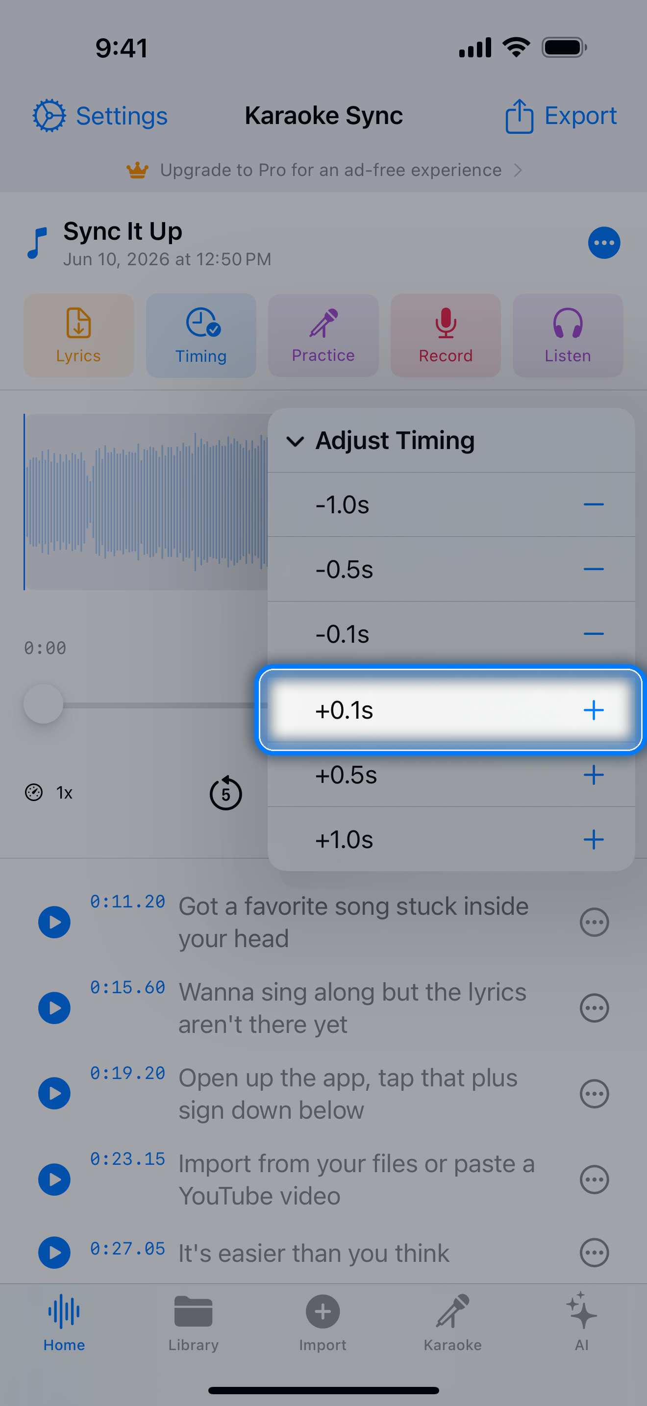 Timestamp adjustment controls with plus and minus buttons