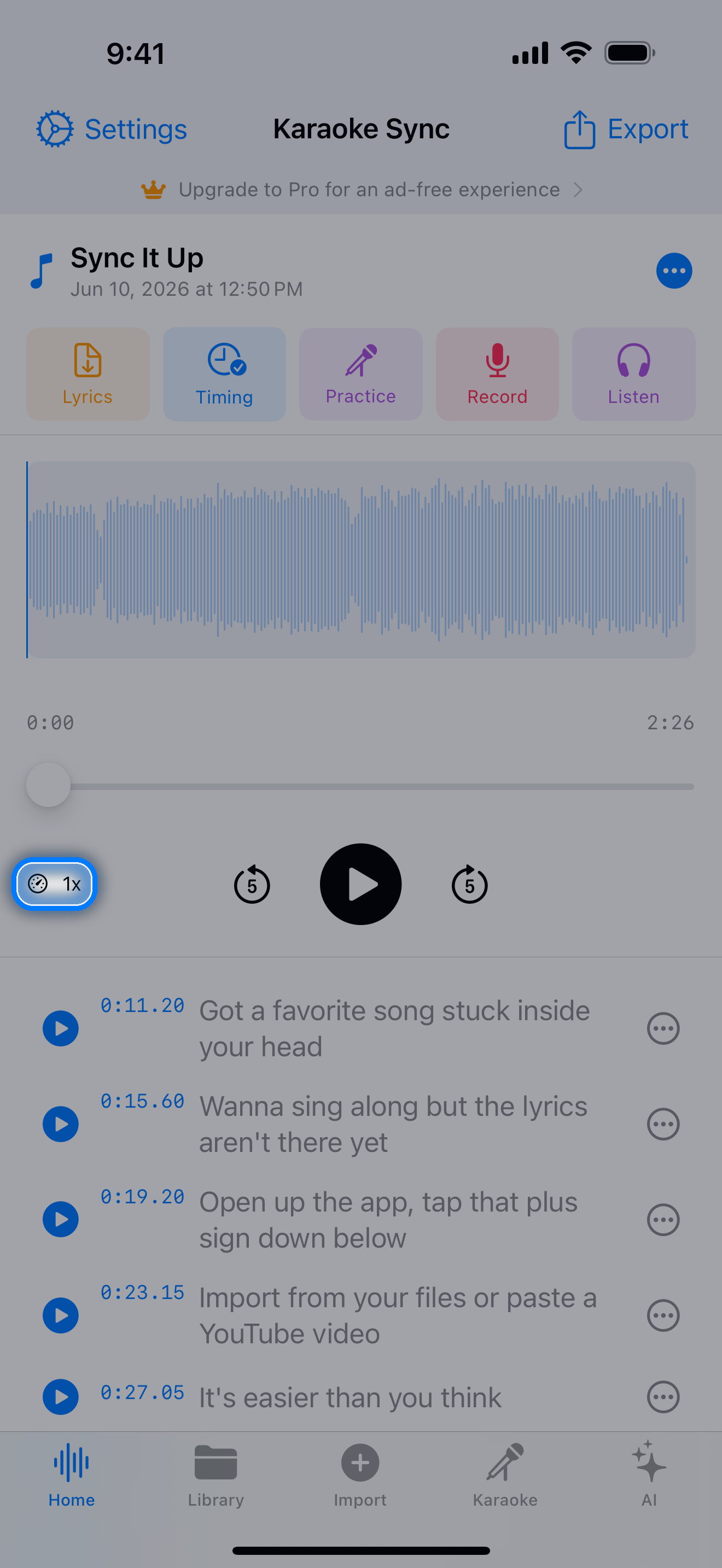 Playback controls with the speed selector highlighted
