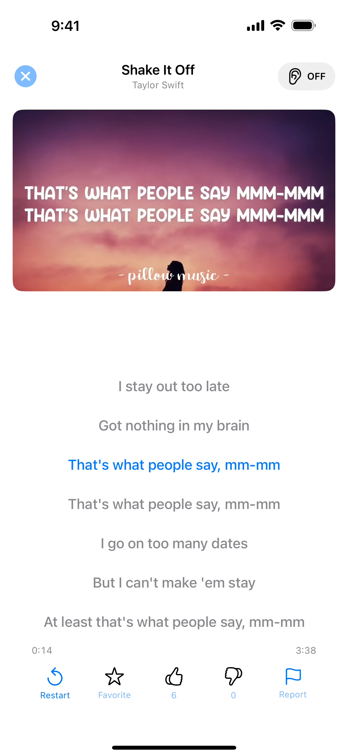 Karaoke player with the video and synced lyrics