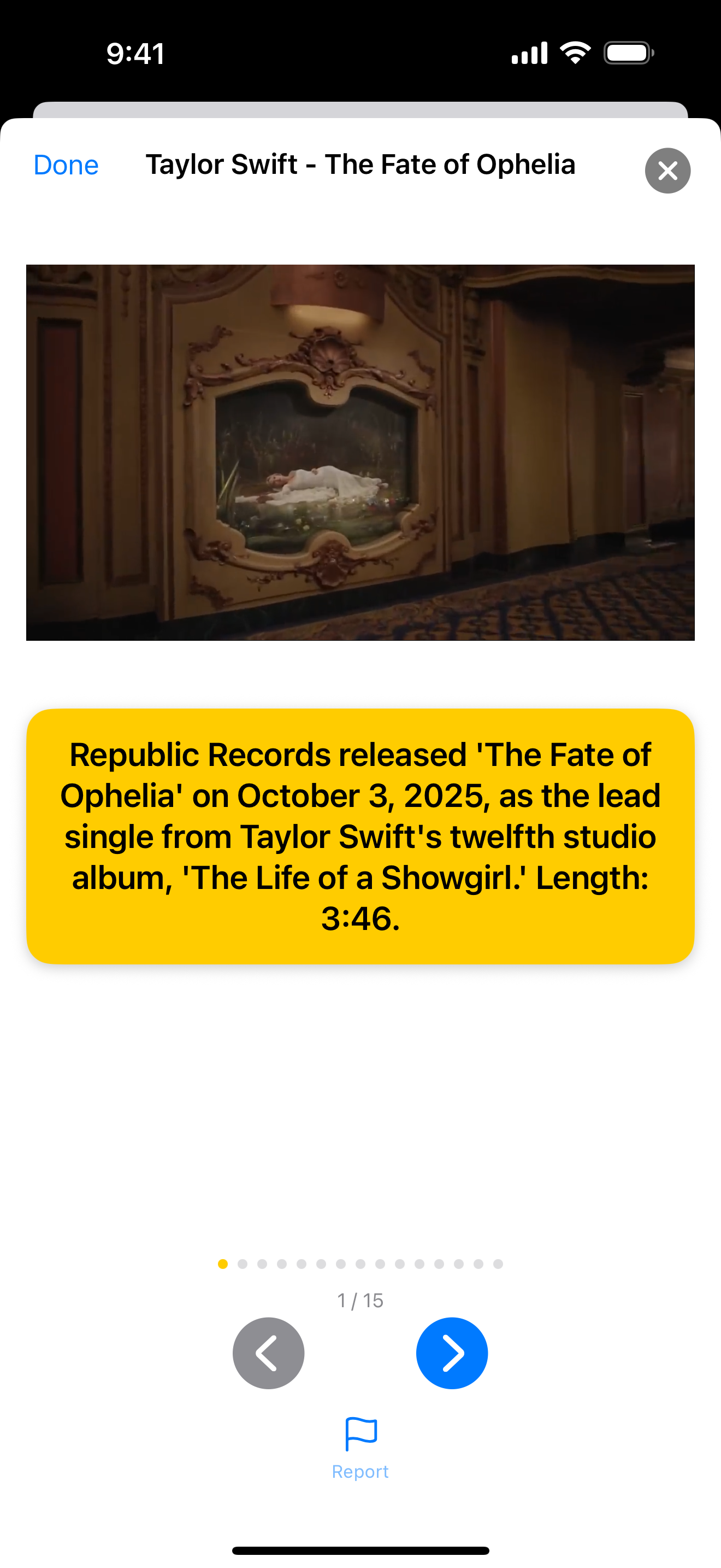 AI Song Facts screen with details about a song