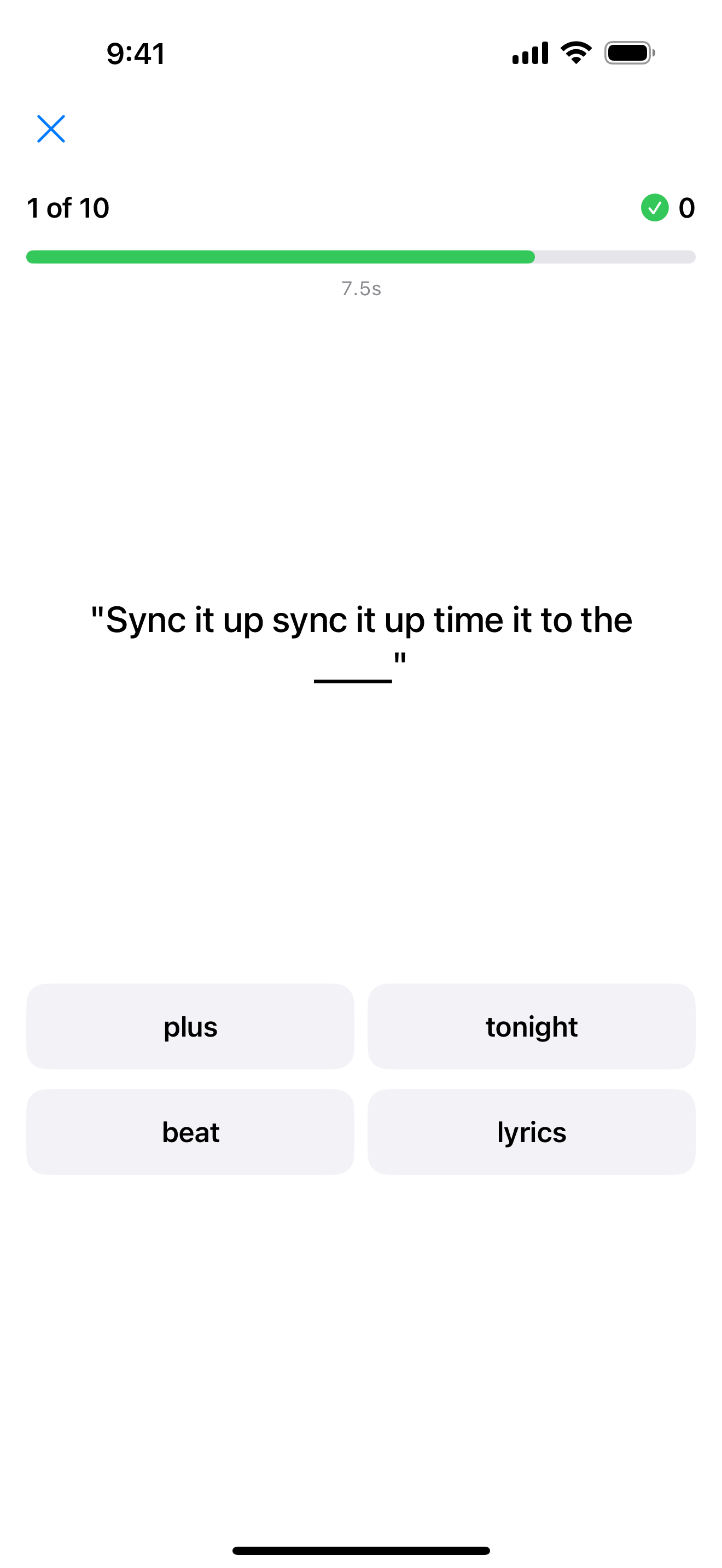 Finish the Lyric game in progress