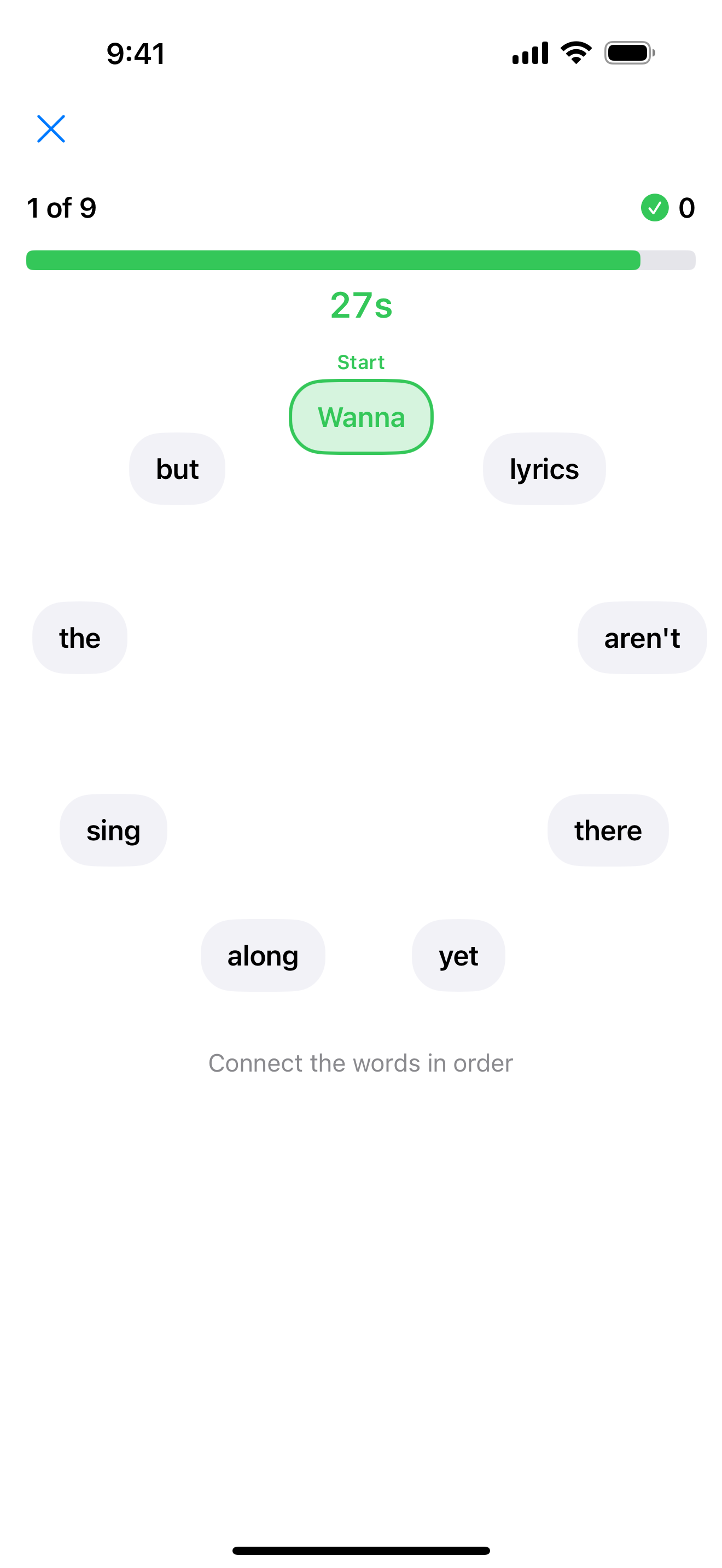 Lyric Order game with shuffled words to reorder